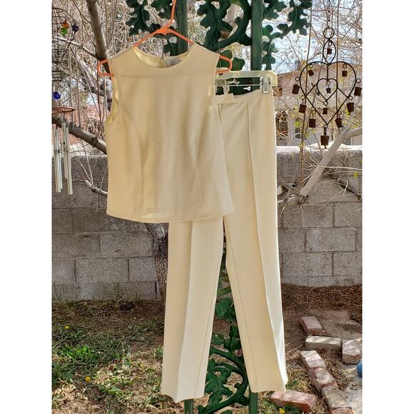 Vintage Loft Knit Pant Suit Womens 2P Ivory Cream Sleeveless Knit Tank Retro 50s - Picture 11 of 16